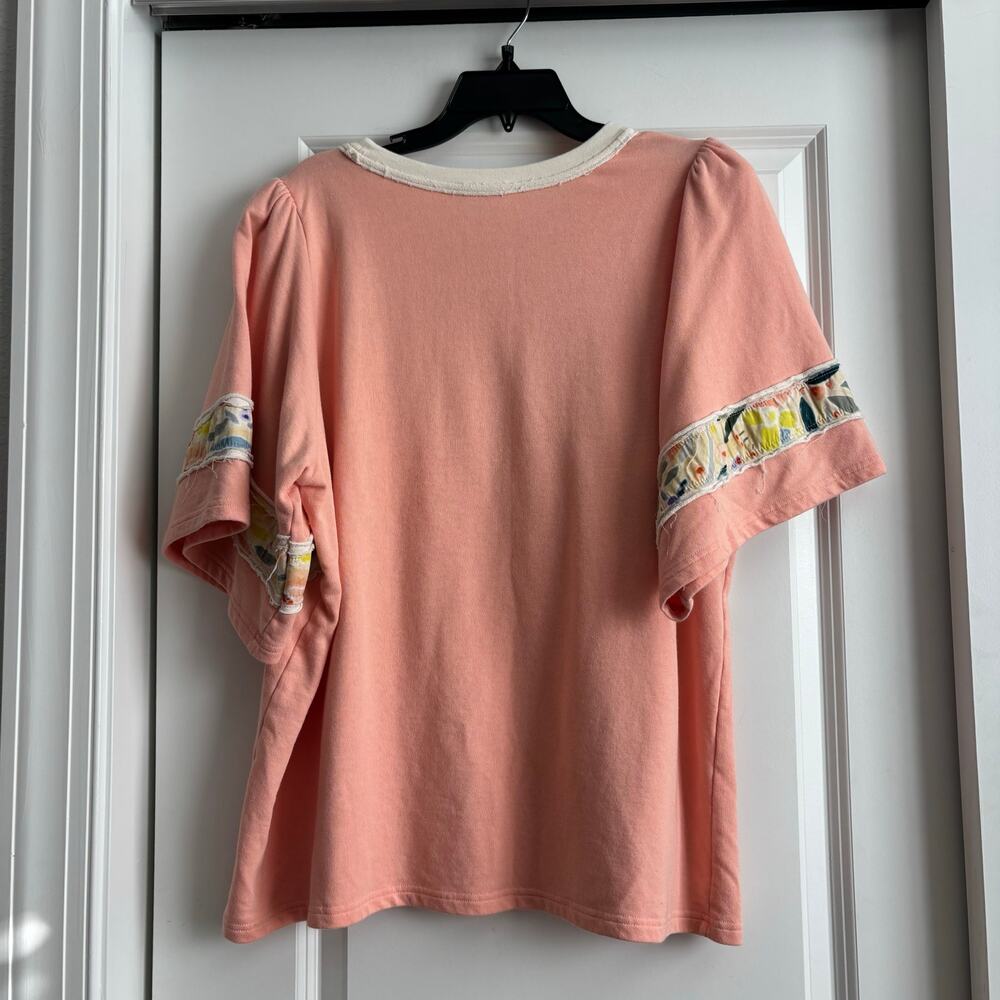easel Peach Floral Appliqué Short Sleeve Blouse - Picture 5 of 10